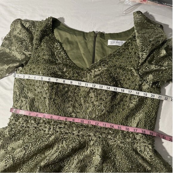 NWT $798 Mac Duggal [ 16‎ ] Embroidered Flutter Sleeve V-Neck Gown Olive Green - Picture 15 of 16